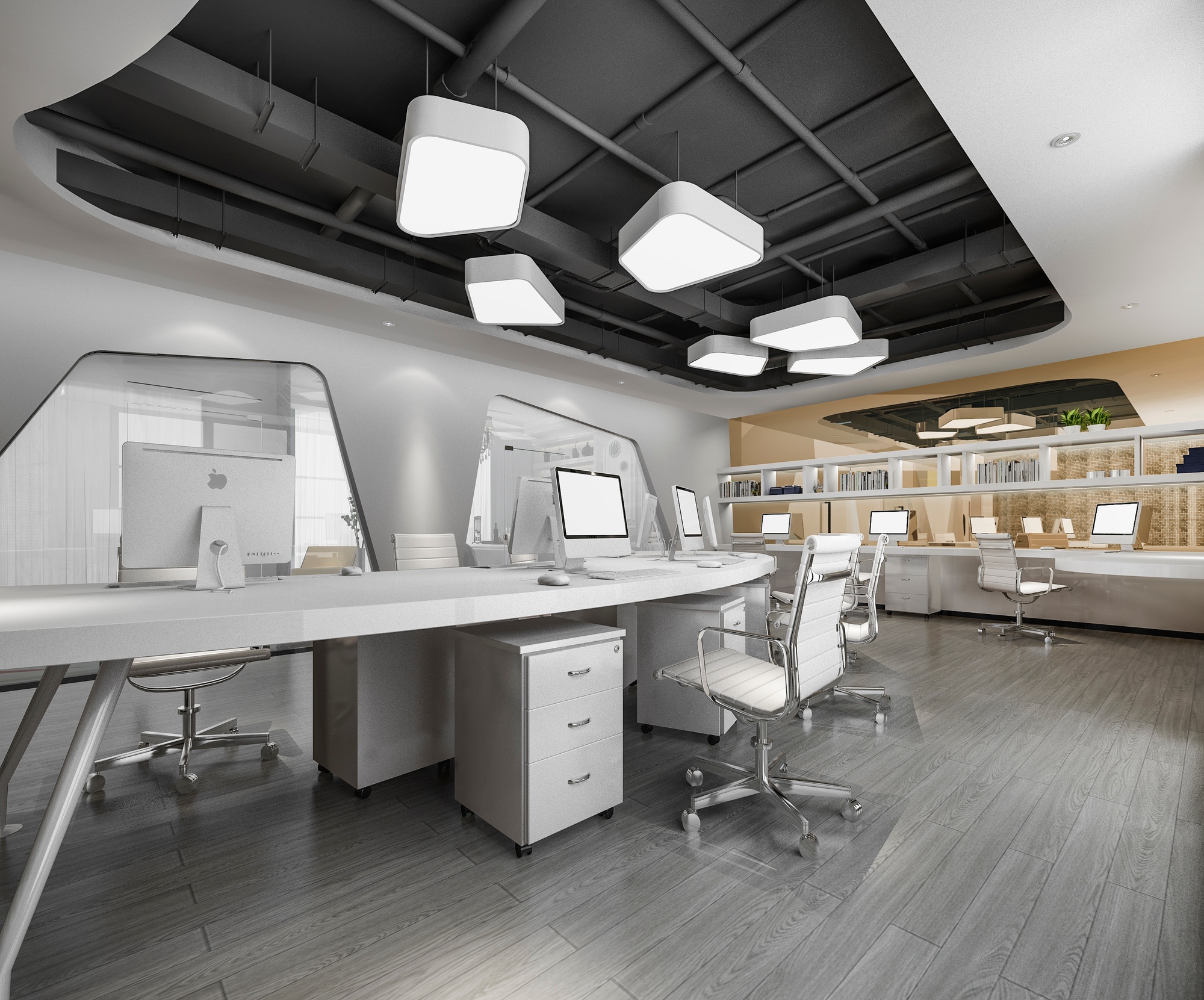 3d rendering business meeting and working room on office building